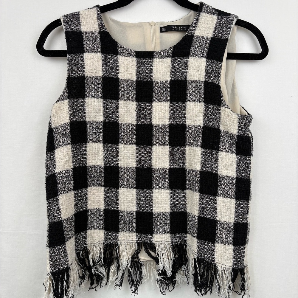 Zara Checkered Fringe Top